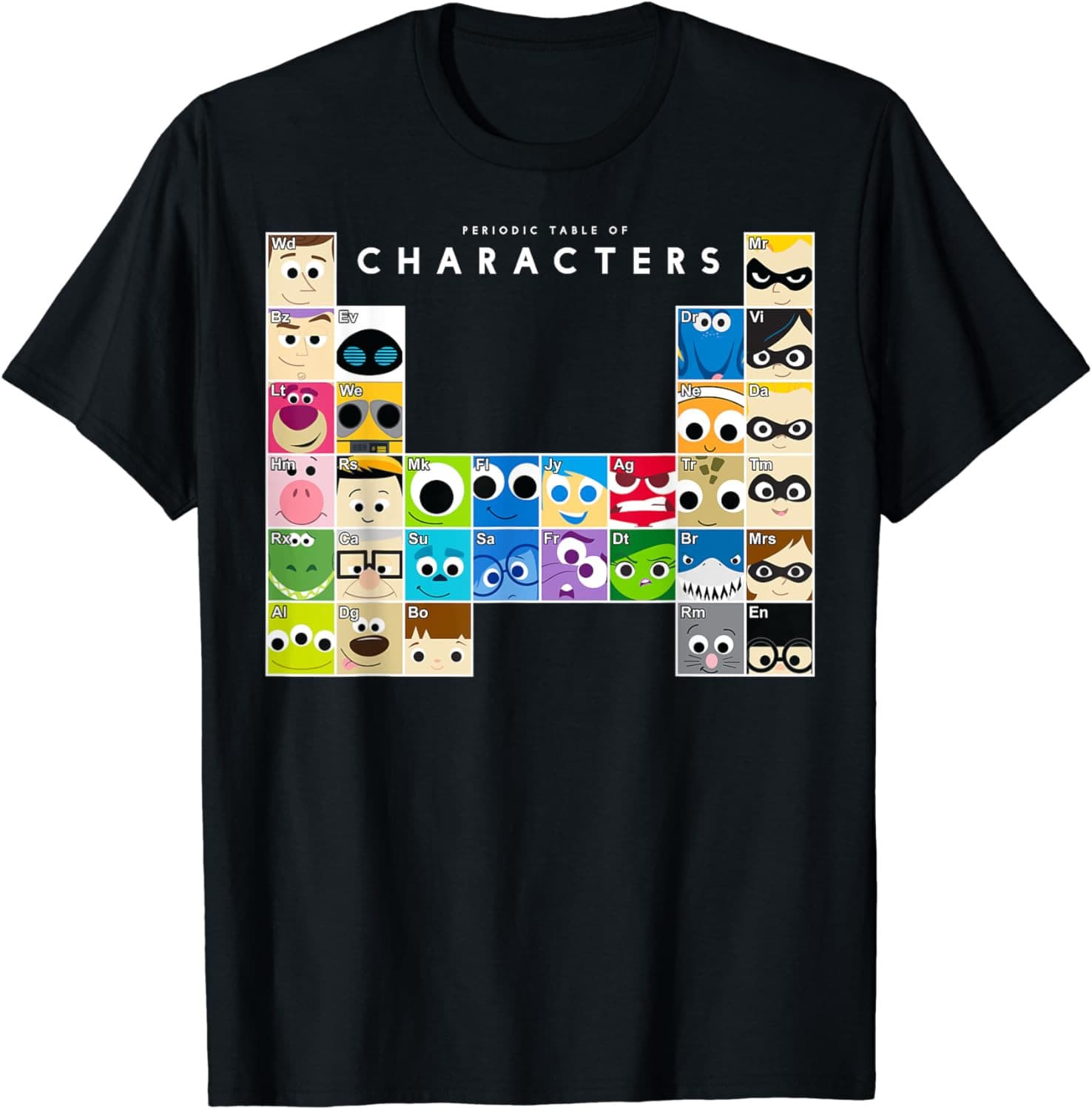 Disney Pixar Movie Characters Periodic Table Graphic T-Shirt