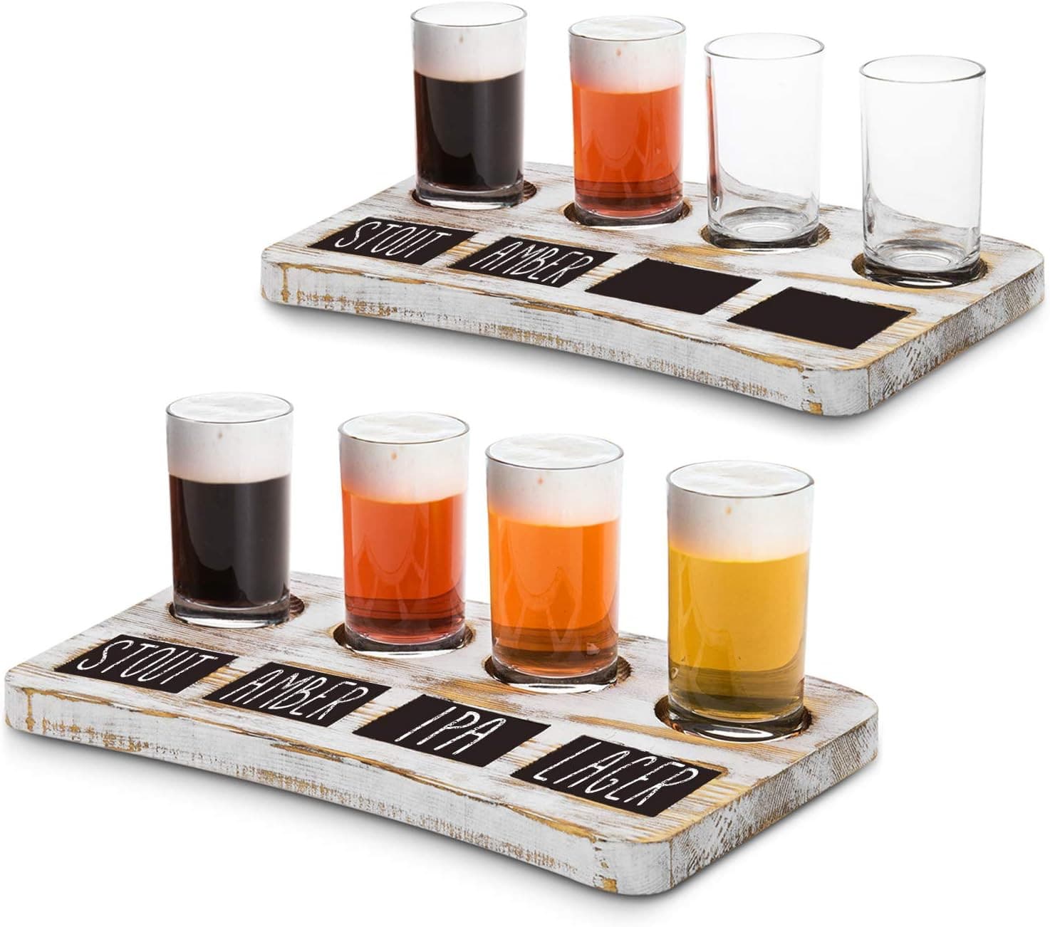 Beer Flight Board Sampler Set with 4 Tasting Beer Glasses