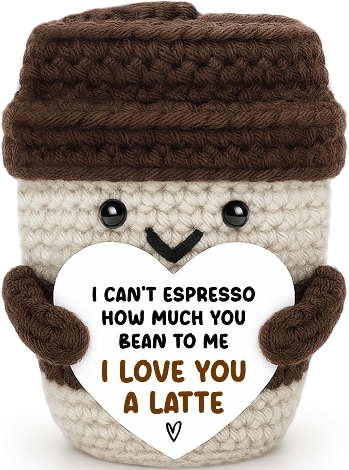 Crochet Coffee Mug Plushie with Love Pun