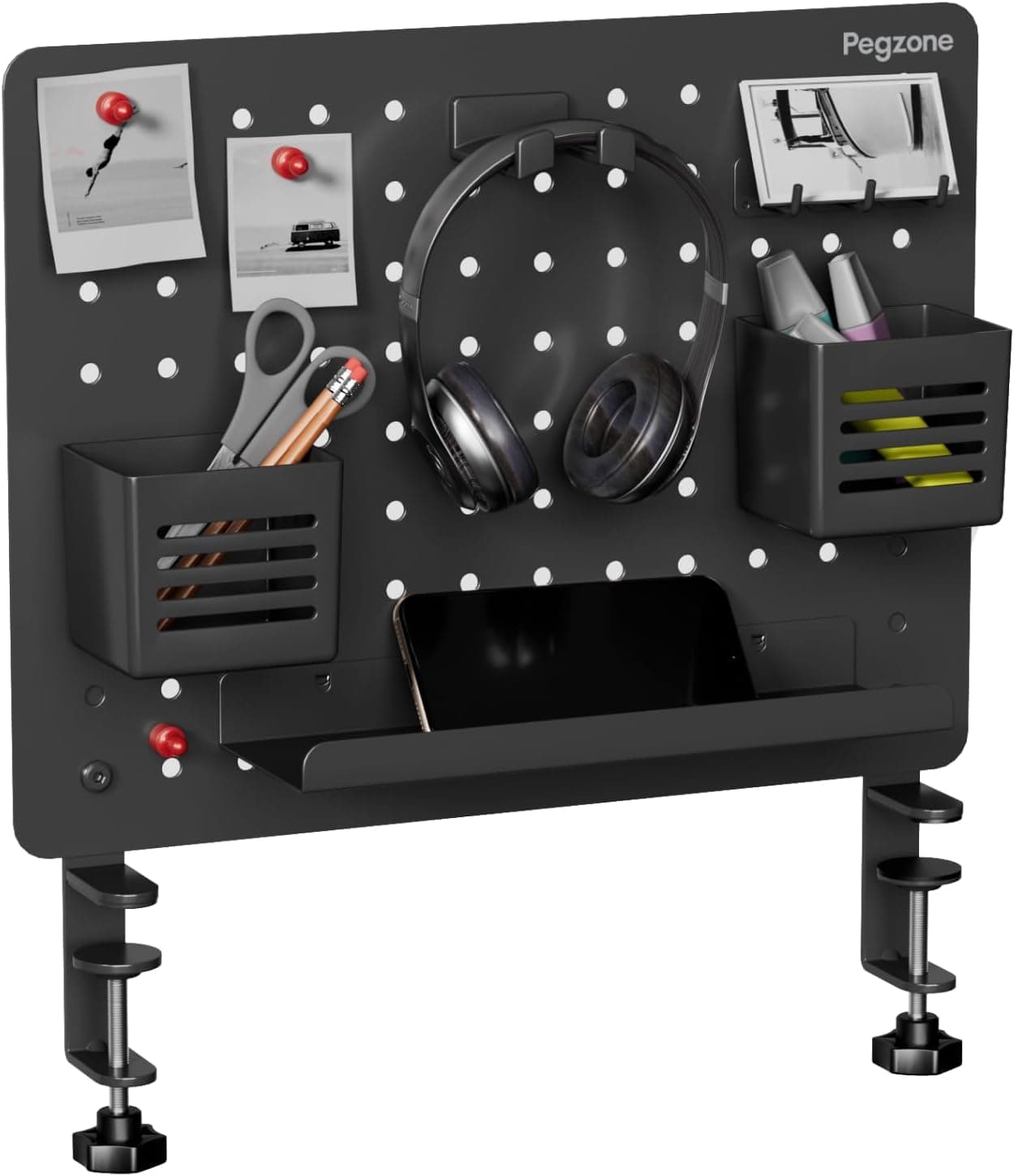 Clamp-On Magnetic Desk Pegboard Organizer