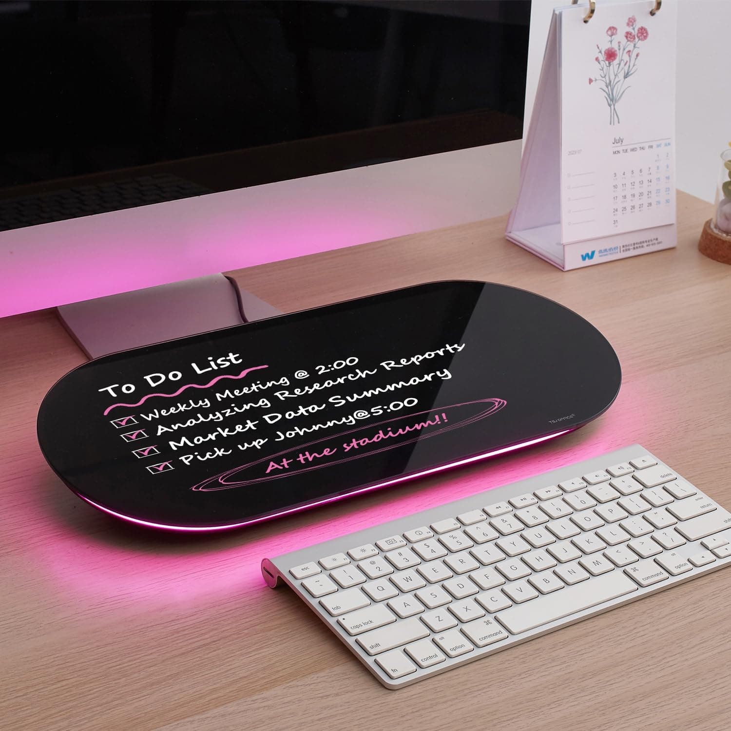 Glass Desktop Whiteboard with Pink LED Lights