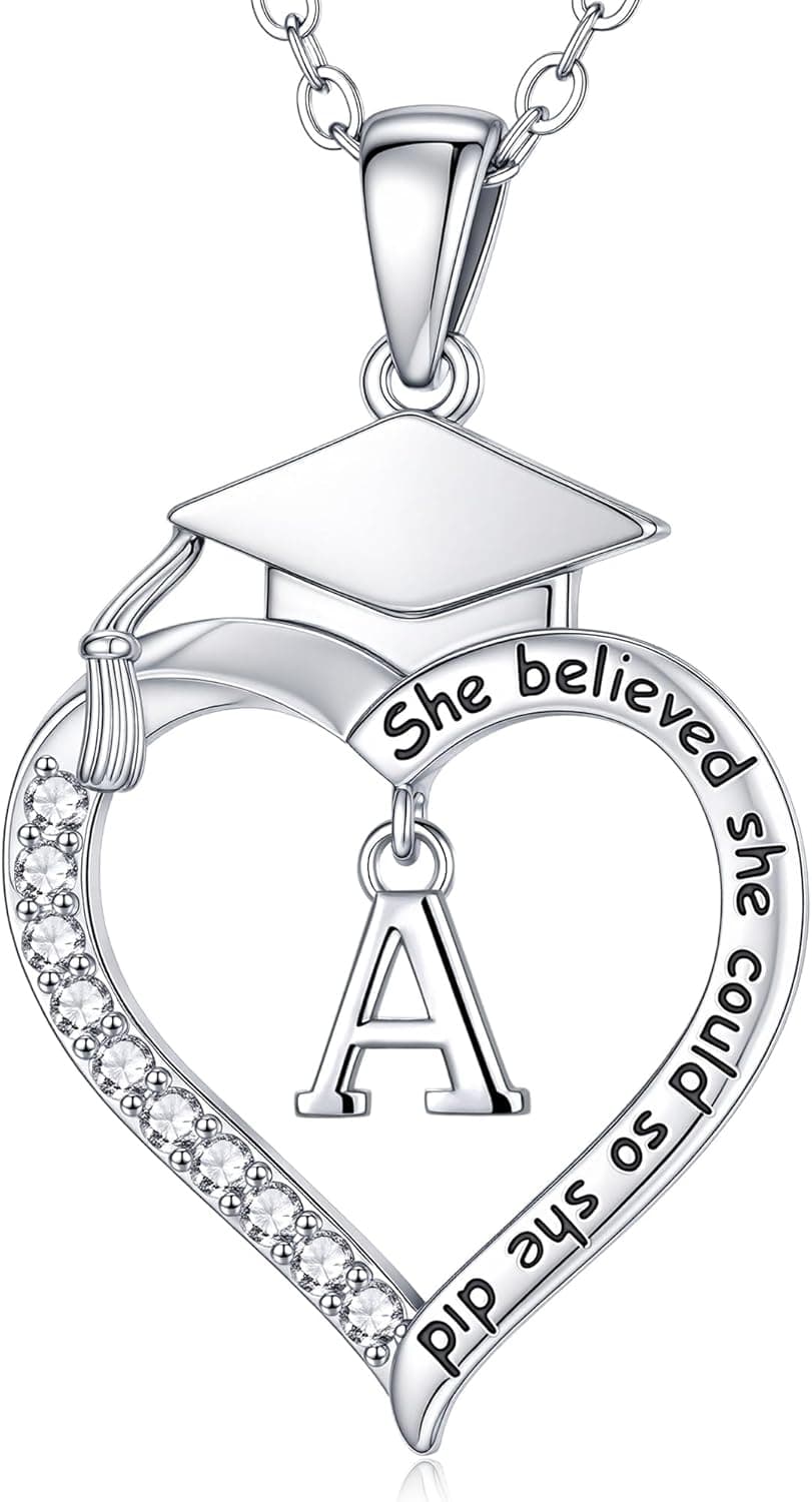 Initial Heart Graduation Cap Necklace
