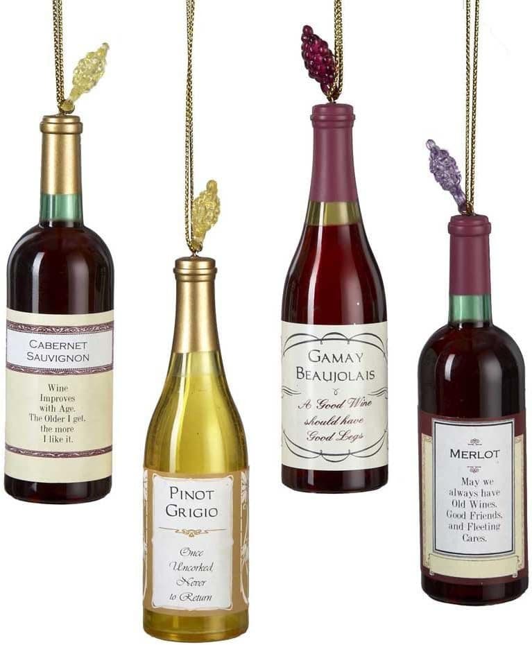 Wine Bottle Christmas Ornaments (Set of 4)