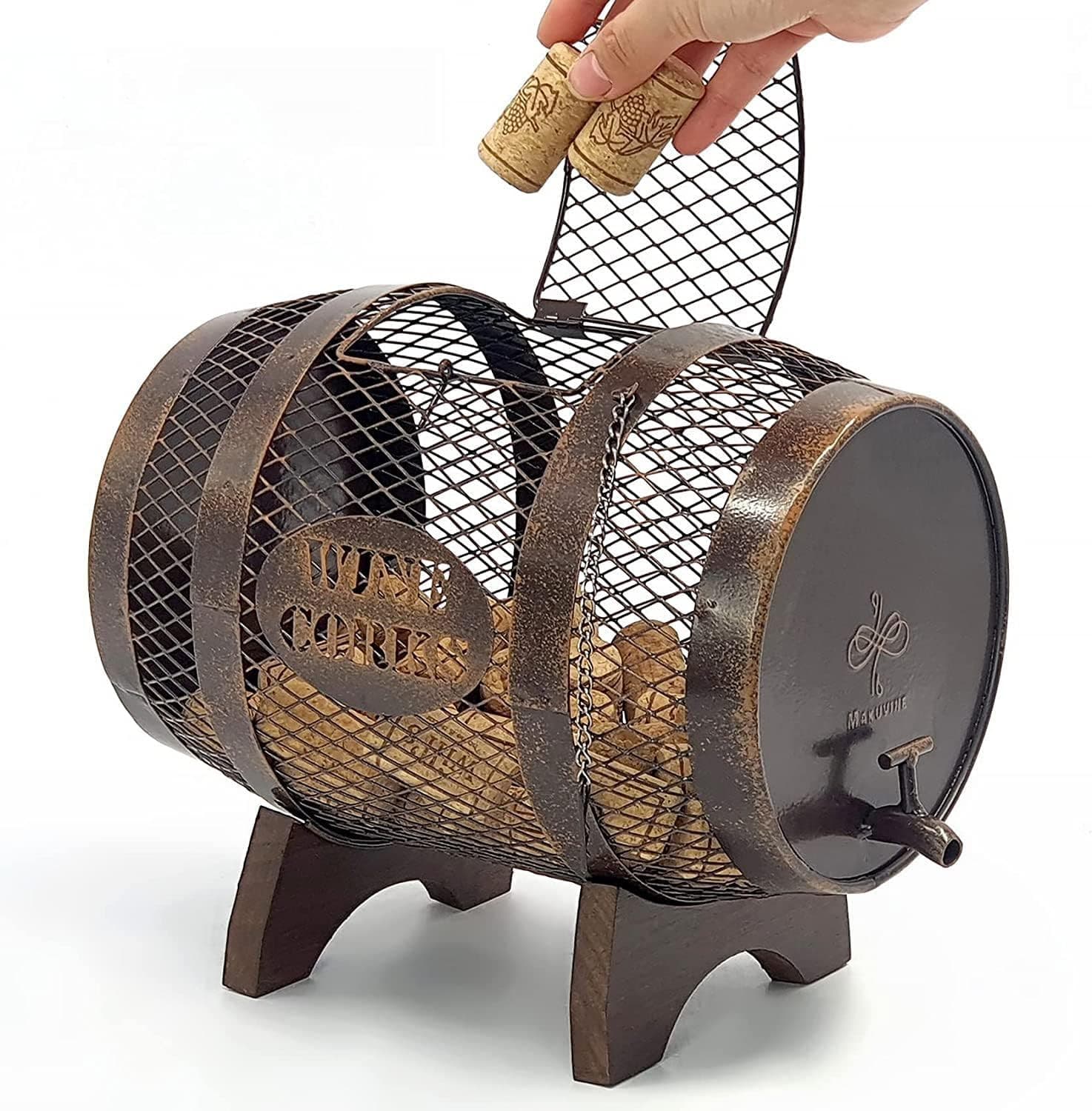 Rustic Metal Large Barrel Wine Cork Holder