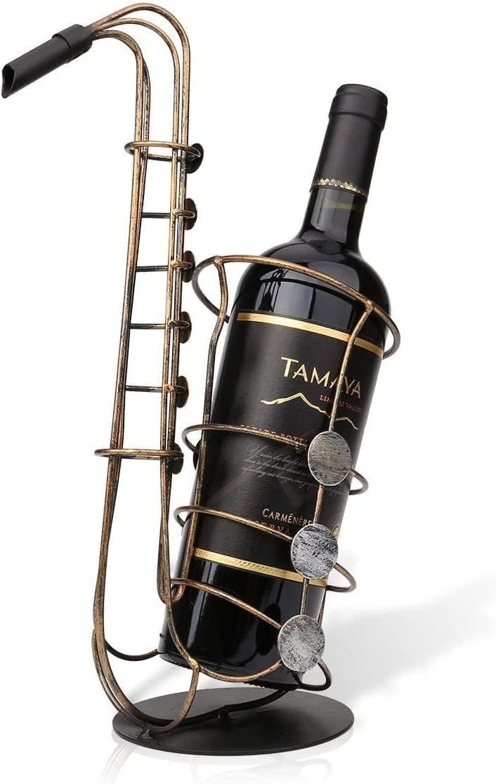Tooarts Saxophone Free StandingTabletop Wine Racks, Creative Metal Wine Bottle